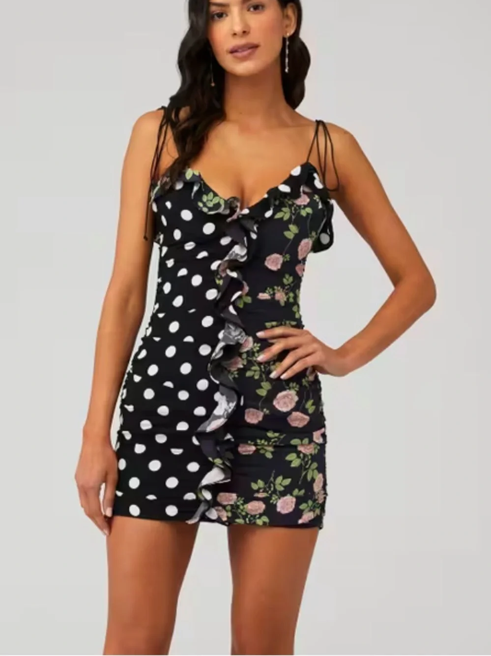 For Love & Lemons Mochi Shirred Mini Dress Roses Polka Dot Floral 39217_2
